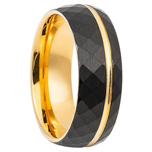 8mm Men&#39;s Black and Yellow Gold, Two Tone Tungsten Wedding Band, Tungsten Ring, Men&#39;s Gold Wedding Band, Black Tungsten Ring, Tungsten Band