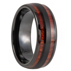 8mm Men's Two Tone Koa Wood Tungsten Wedding Band, Koa Wood Tungsten Ring, Men's Black Wedding Band, Black Tungsten Ring, Tungsten Band