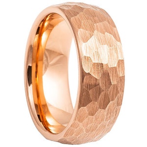 8mm Men&#39;s Rose Gold, Rose Gold Tungsten Wedding Band, Hammered Tungsten Ring, Men&#39;s Rose Gold Wedding Band,Rose Tungsten Ring, Tungsten Band