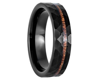 6mm Black Koa Wood Inlay Tungsten Carbide Wedding Band 6mm Tungsten Inlaid Ring Koa Wood Inlay 6mm Mens Tungsten Ring