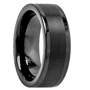 Black Tungsten Wedding Bands Brushed Polished Tungsten Ring Anniversary Ring Wedding Ring Tungsten Carbide,Black Tungsten Comfort Fit
