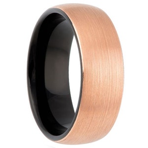 8mm Two Tone Men&#39;s Black and Rose Gold Tungsten Wedding Band, Tungsten Ring, Men&#39;s Black Wedding Band, Black Tungsten Ring, Tungsten Band