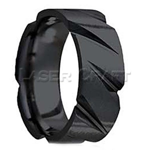 Personalized Engraved Black Zirconium Wedding Band Flat Milled Pattern 8mm (Free Laser Engraving)