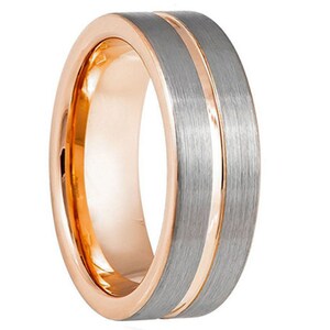 8mm Men&#39;s Grey and Rose Gold, Two Tone Tungsten Wedding Band, Tungsten Ring, Men&#39;s Rose Gold Wedding Band, Grey Tungsten Ring, Tungsten Band