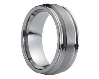 Mens Wedding Band Brushed Tungsten Carbide Unique Mens Wedding Band Mens Wedding Ring Tungsten Ring Man Wedding Band 8mm Wedding Band Ring