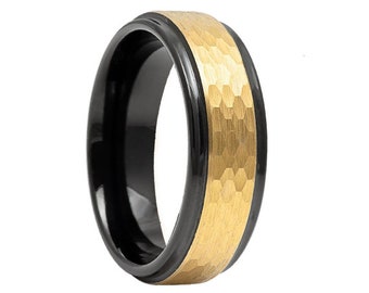 6mm Two Tone Men's Black and Yellow Tungsten, Tungsten Wedding Band, Tungsten Ring, Men's Black Wedding Band, Yellow Tungsten Ring