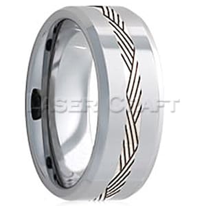 Personalized Engraved Tungsten Carbide Wedding Band Mokume Gane Inlay 8mm (Free Laser Engraving)