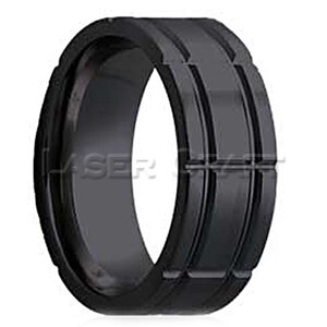 Personalized Engraved Black Zirconium Wedding Band Flat Milled Pattern 6mm-8mm (Free Laser Engraving)