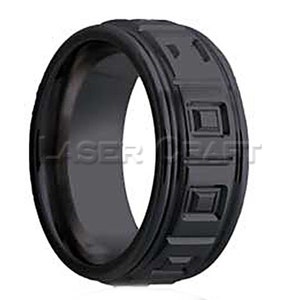 Fede nuziale in zirconio nero con incisione personalizzata, scanalature esterne profonde, modello fresato, 6 mm-8 mm (incisione laser gratuita)