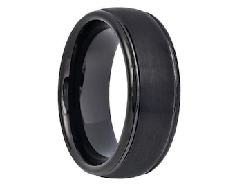 Tungsten Wedding Band,8mm,Black Wedding Band, Black Tungsten,Mens Wedding Band,Engraving,Anniversary,Brushed,Mens Ring,Mans,Rings,Set,His