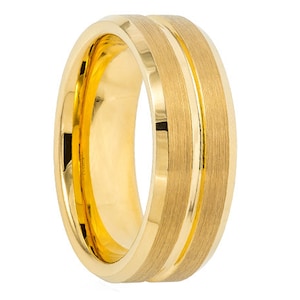Tungsten Ring Yellow Gold Wedding Band Ring Tungsten Carbide 8mm 18K Tungsten Ring Man Male Women Anniversary Matching