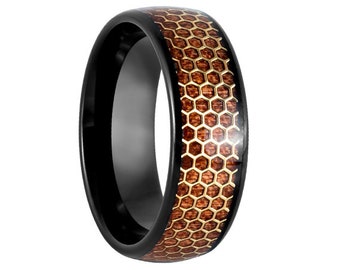 8mm Honeycomb Tungsten Wedding Band,8mm Rosewood Tungsten, Engagement Ring, Men & Women, Tungsten Carbide Ring, Rosewood Ring