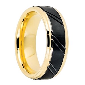 Tungsten Wedding Band,Tungsten Wedding Ring,18k Gold,Matte Finish,Black and Yellow,Engagement Ring,Anniversary Band,8mm,Gold Tungsten Band
