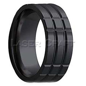 Personalized Engraved Black Zirconium Wedding Band Flat Milled Pattern 6mm-8mm (Free Laser Engraving)