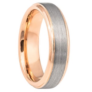 6mm Men&#39;s Grey and Rose Gold, Tungsten Wedding Band, Tungsten Ring, Men&#39;s Rose Gold Wedding Band, Grey Tungsten Ring, Tungsten Band