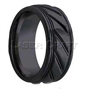 Fede nuziale in zirconio nero con incisione personalizzata, scanalature esterne profonde, modello fresato, 6 mm-8 mm (incisione laser gratuita)