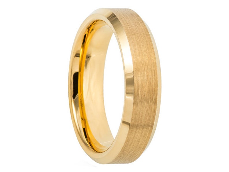 Promise Ring Tungsten Ring 6mm Yellow Gold 18K Mens Wedding Band Rings for Men Rings for Women Engagement Ring Personalized