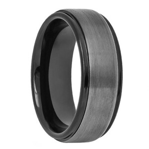 Tungsten Wedding Band,Gun Metal,Two Tone,Black Wedding Band, Black Tungsten,Mens Wedding Band,Engraving,Brushed,Mens Ring,Mans,Rings