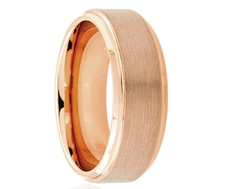 Rose Gold Wedding Band Ring Tungsten Carbide 8mm 18K Tungsten Brushed Ring Man Wedding Band Male Women Custom Laser Engraving Anniversary