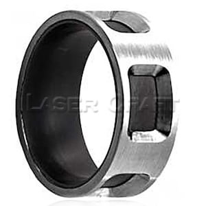 Personalized Engraved Cobalt Wedding Band with Black Zirconium Milled Pattern 8mm (Free Laser Engraving)