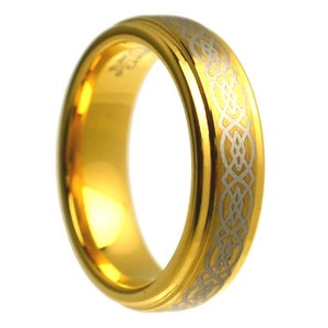 Satin Tungsten Wedding Bands,Tungsten Wedding Ring,18k Gold,Celtic Knot.Tungsten Carbide,Anniversary Ring,Engagement Ring,6mm