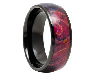 8mm Burl Wood Tungsten Wedding Band,8mm Black Wood Tungsten, Engagement Ring, Men & Women, Tungsten Carbide Ring, Burl Wood Ring