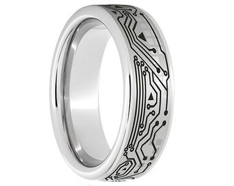 Serinium Wedding Band,Serinium Wedding Ring,Circuit Board Ring,Circuit Laser Engraving,8mm Wedding Ring,Comfort Fit,Engagement Band