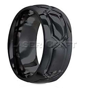 Personalized Engraved Black Zirconium Wedding Band Dome Milled Pattern 8mm (Free Laser Engraving)
