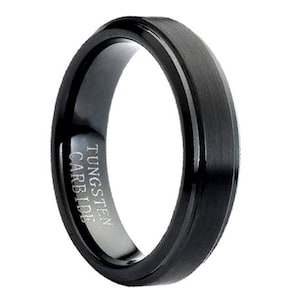 Tungsten Wedding Band,Black Tungsten Ring,Brushed Polish,Stepped Edges,Custom,His,Hers,Unisex,6mm,6mm Black Tungsten Band,6mm Black Tungsten
