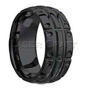 Personalized Engraved Black Zirconium Wedding Band Dome Milled Pattern 8mm (Free Laser Engraving)