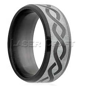 Personalized Engraved Black Zirconium Wedding Band Bevel Laser Engraved Pattern 6mm-8mm (Free Laser Engraving)
