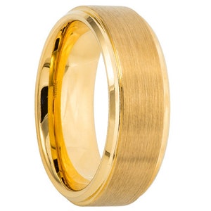 Tungsten Ring Yellow Gold Wedding Band Ring Tungsten Carbide 8mm 18K Tungsten Ring Man Male Women Anniversary Matching