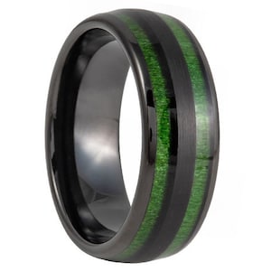 8mm Men's Two Tone Jade Wood Tungsten Wedding Band, Jade Wood Tungsten Ring, Men's Black Wedding Band, Black Tungsten Ring, Tungsten Band