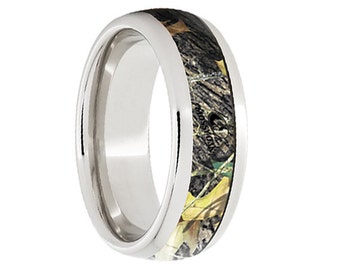 Serinium Wedding Band,Serinium Wedding Ring,Camouflage Inlay,Mossy Oak®,8mm Camo Ring,Comfort Fit,Engagement Band,Anniversary,8mm