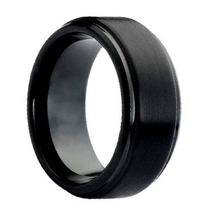 Satin Polish Tungsten Ring,Black Tungsten Ring,Mens Ring,Stepped Edges,His,Hers,Anniversary Ring,Custom,Handmade,8mm,Black Tungsten Band