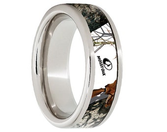 Serinium Wedding Band,Serinium Wedding Ring,Camouflage Inlay,Mossy Oak®,8mm Camo Ring,Comfort Fit,Engagement Band,Anniversary,8mm
