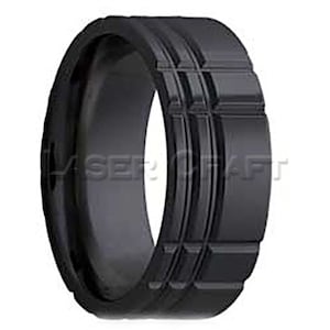 Personalized Engraved Black Zirconium Wedding Band Flat Milled Pattern 6mm-8mm (Free Laser Engraving)
