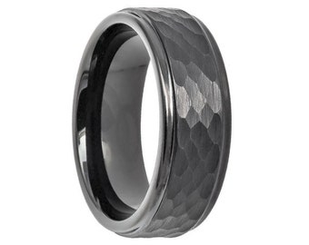 8mm Gun Metal Tungsten, Hammered Tungsten Wedding Band, Tungsten Ring, Men's Black Wedding Band, Gun Metal Tungsten Ring