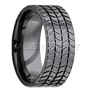 Personalized Engraved Black Zirconium Wedding Band Flat Milled Tire Pattern 8mm (Free Laser Engraving)