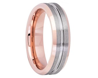 6mm Men's Gunmetal and Rose Gold, Tungsten Wedding Band, Tungsten Ring, Men's Rose Gold Wedding Band, Gunmetal Tungsten Ring, Tungsten Band