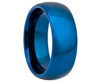 8mm Blue Tungsten Wedding Band,8mm Blue Tungsten, Engagement Ring, Men & Women, Tungsten Carbide Ring, Blue Tungsten Ring