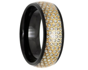 8mm Honeycomb Tungsten Wedding Band,8mm Meteorite Tungsten, Engagement Ring, Men & Women, Tungsten Carbide Ring, Meteorite Ring