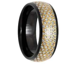 8mm Honeycomb Tungsten Wedding Band,8mm Meteorite Tungsten, Engagement Ring, Men & Women, Tungsten Carbide Ring, Meteorite Ring