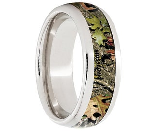 Serinium Wedding Band,Serinium Wedding Ring,Camouflage Inlay,Mossy Oak®,8mm Camo Ring,Comfort Fit,Engagement Band,Anniversary,8mm