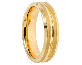 6mm Men's Yellow Gold, Yellow Gold Tungsten Wedding Band, Tungsten Ring, Men's Yellow Gold Wedding Band, Tungsten Ring