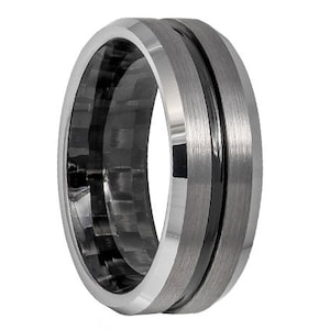 Tungsten Wedding Band,Tungsten Carbon Fiber,Shiny High Polish Finish Wedding Band,Tungsten Carbide,Mens Wedding Band,Engraving,Mens Ring