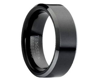 Zwarte wolfraam trouwring, zwarte wolfraam ring, zwarte mannen wolfraam ringen, zwarte trouwringen, zwarte heren trouwring, zwarte trouwring