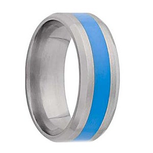 Titanium Wedding Band,Titanium Wedding Ring,Blue Inlay, Color Inlay, Blue, Beveled Edges,Epoxy,Comfort Fit,Engagement Ring,Anniversary,8mm