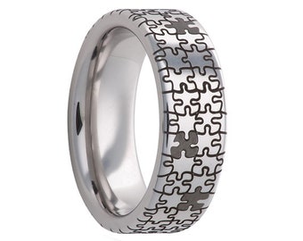 Serinium Wedding Band,Serinium Wedding Ring,Puzzle Ring, Puzzle Laser Engraving,8mm Wedding Ring,Comfort Fit,Engagement Band,Anniversary