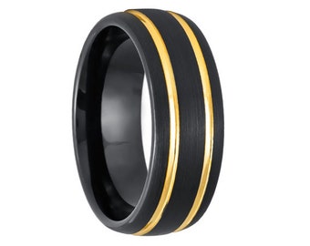8mm Two Tone Men's Yellow and Black Tungsten, Tungsten Wedding Band, Tungsten Ring, Men's Black Wedding Band, Yellow Tungsten Ring